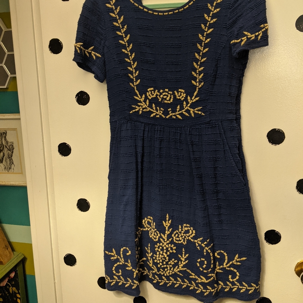 Blue Lucky Brand embroidered short sleeve cotton dress